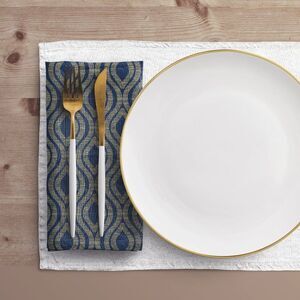 NWT Porter Anna- Navy & Gold  Cotton Napkin 4-set, Ogee